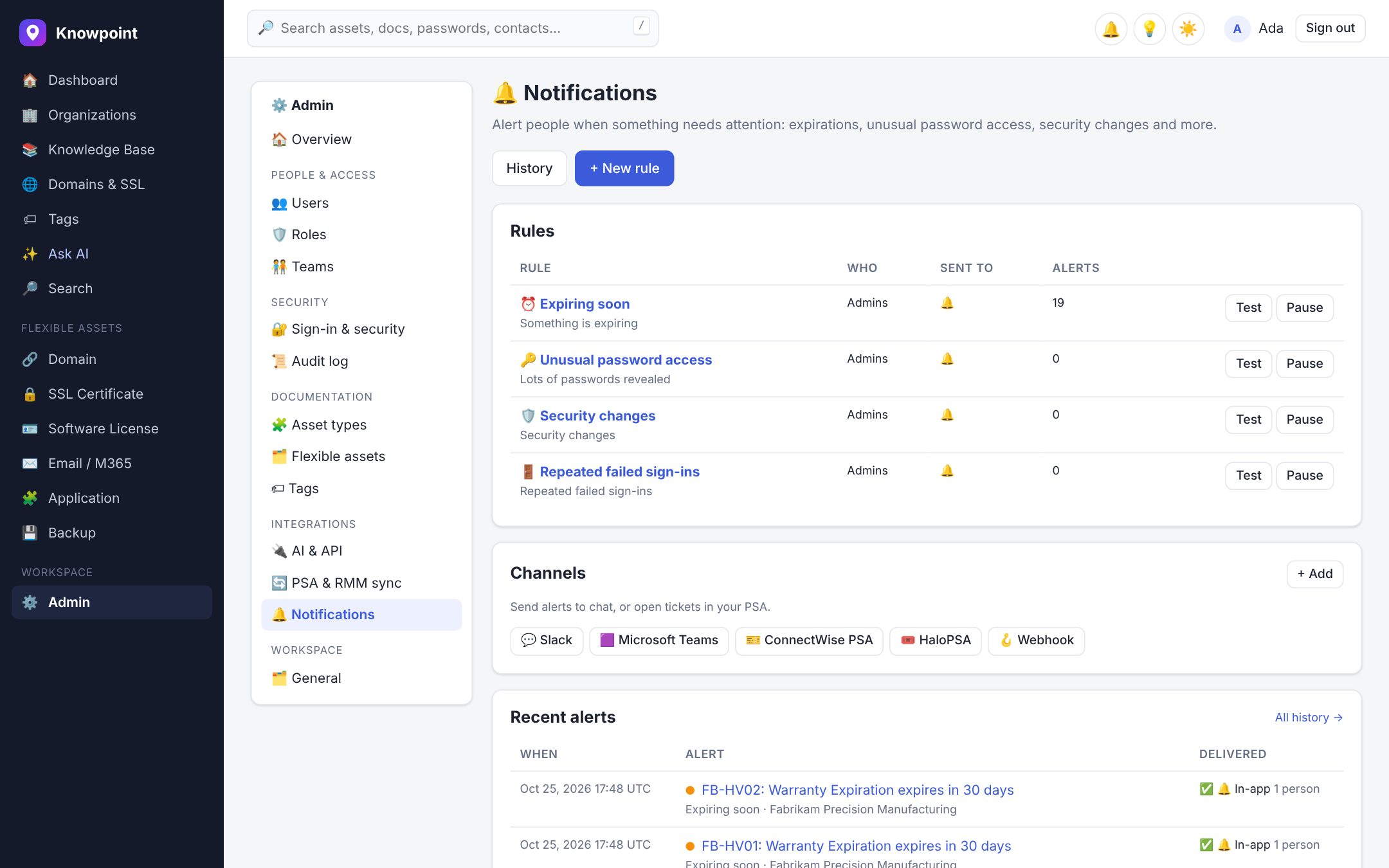 Notifications in Knowpoint