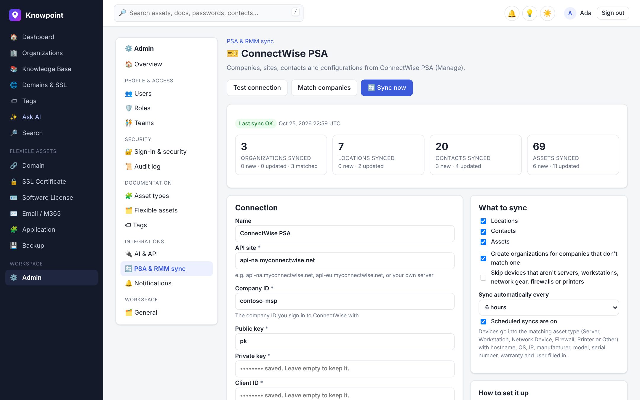 PSA & RMM sync in Knowpoint